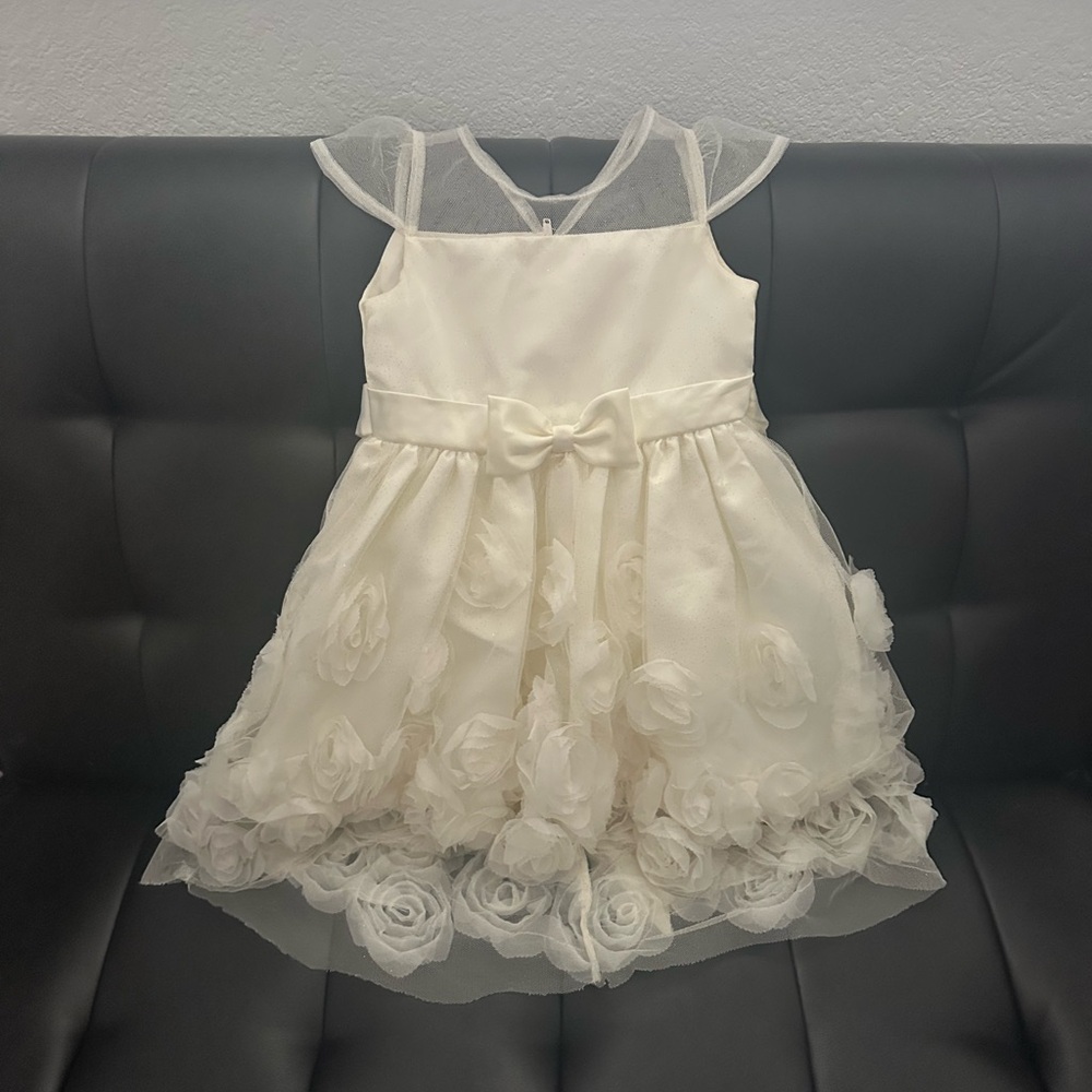Biscotti Ivory Floral Tulle Dress with Bow